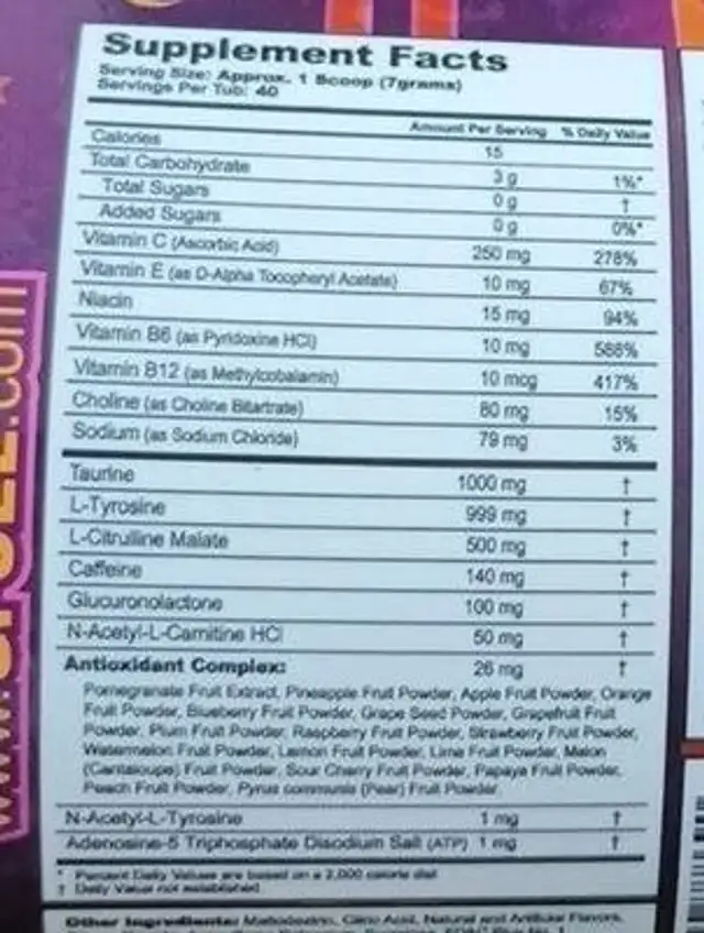 Nuka Cola Quantum nutrition facts table