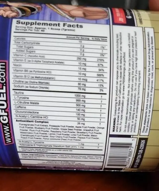 G Fuel energy formula nutrition facts table
