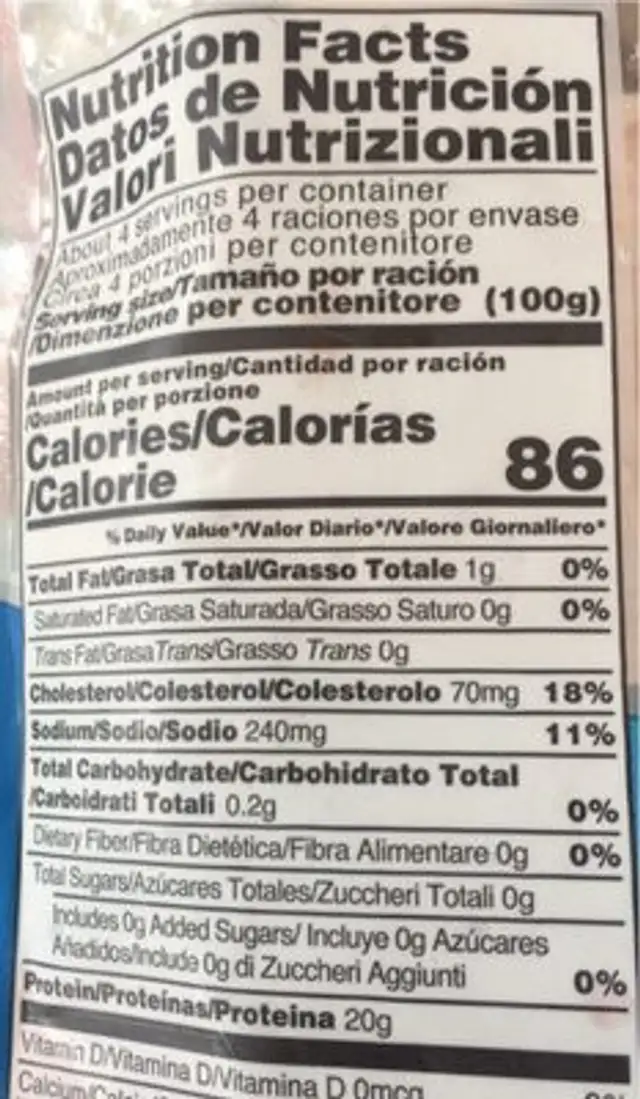 Argentinian shrimp nutrition facts table
