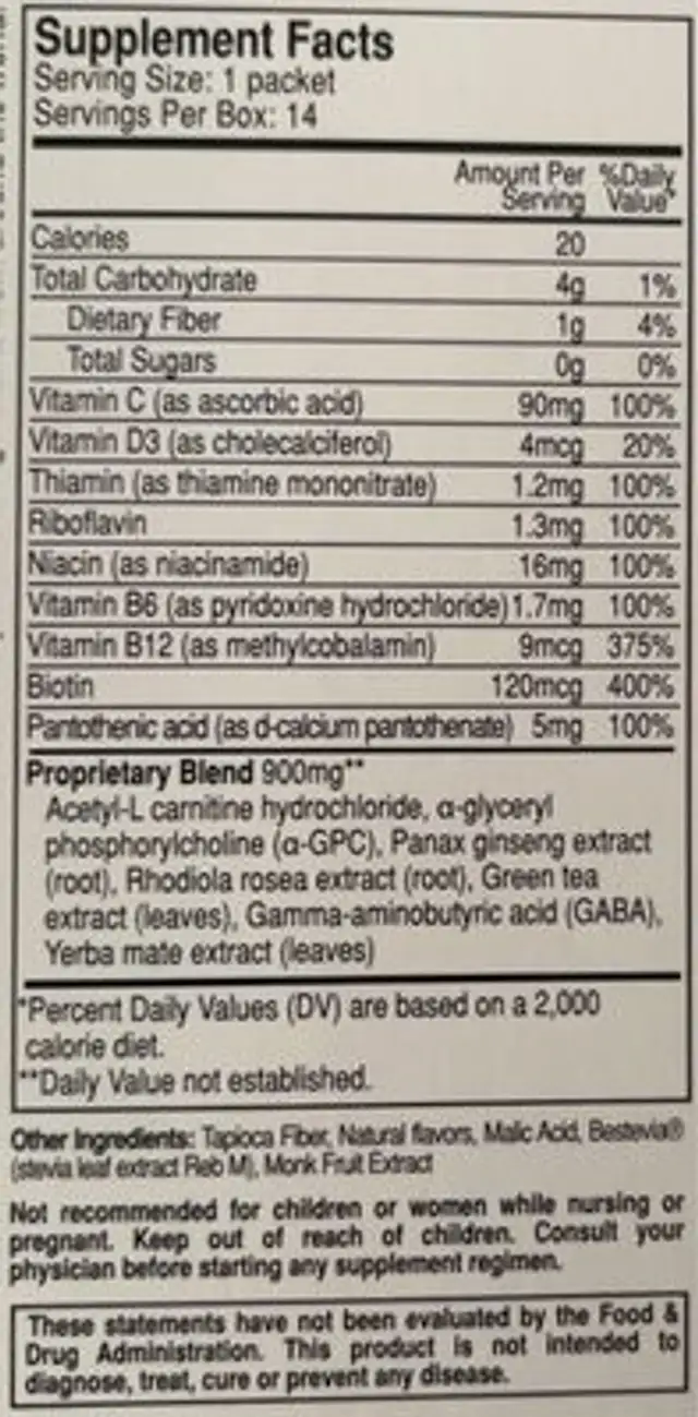 Focus aid nutrition facts table