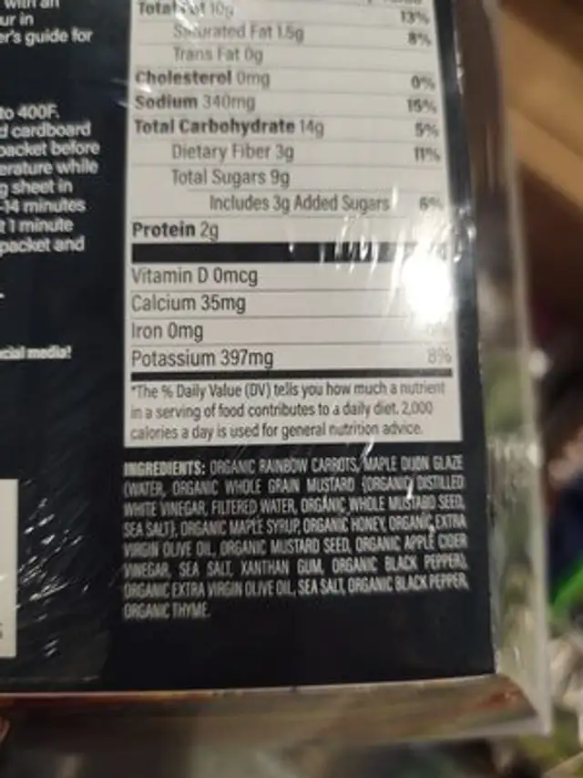 chef Hak's organic roasted rainbow carrots ingredients label