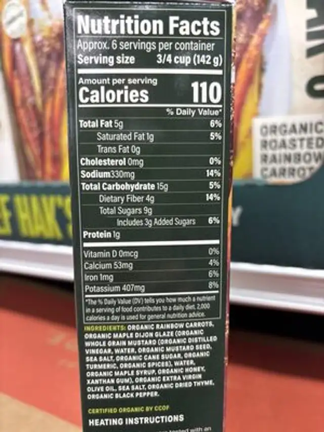 chef Hak's organic roasted rainbow carrots nutrition facts table