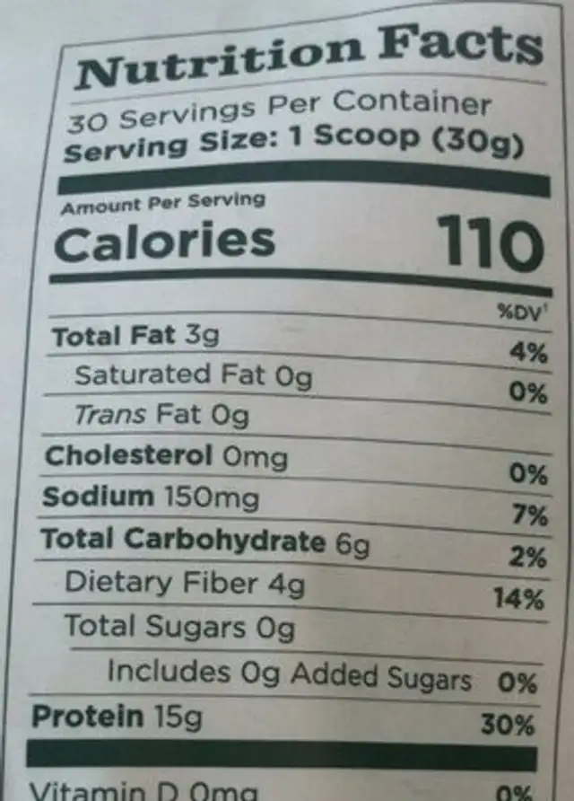 Proteina vegana nutrition facts table