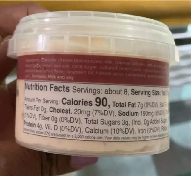 Cheddar and horseradish cheese spread nutrition facts table