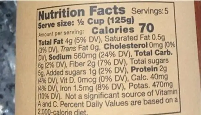 Tomato sauce nutrition facts table