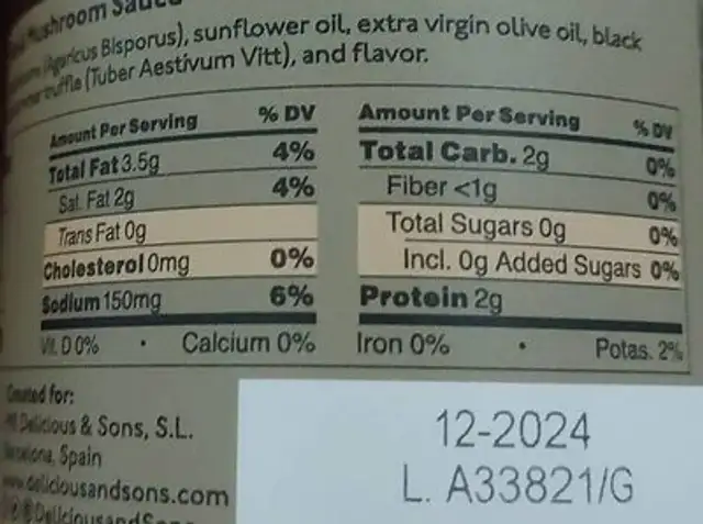 Black trouffke sauce nutrition facts table