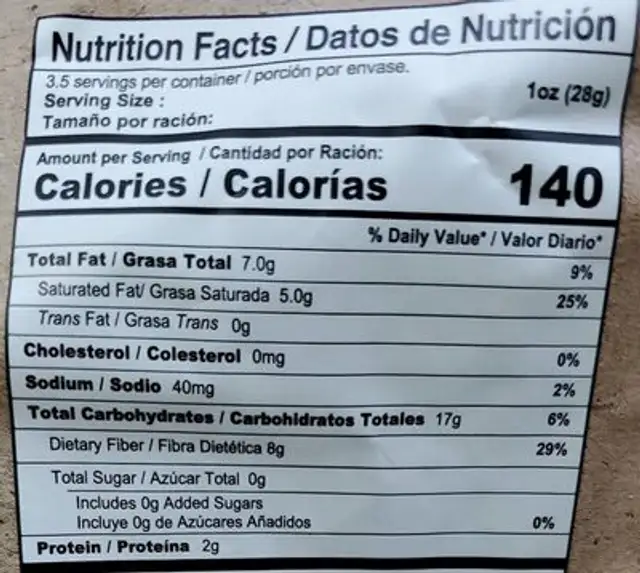 Tostones with Sea Salt nutrition facts table