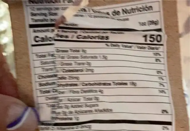 Plantain strips nutrition facts table