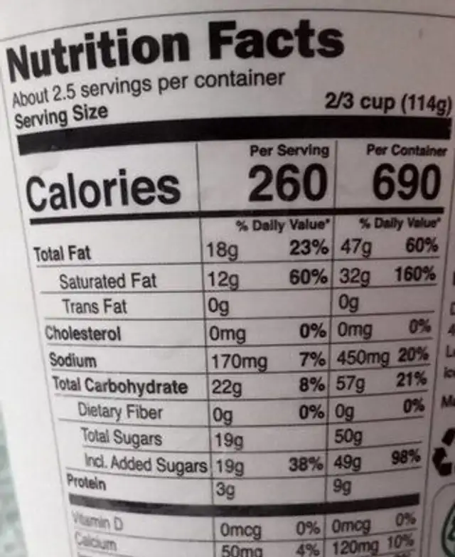 Brave Robot Vanilla nutrition facts table