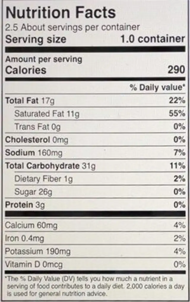 Chocolate Cherry Brownie Ice Cream nutrition facts table