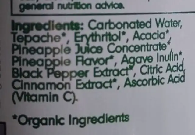 Pineapple Spice Tepache ingredients label