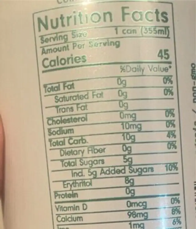 Pineapple Spice Tepache nutrition facts table