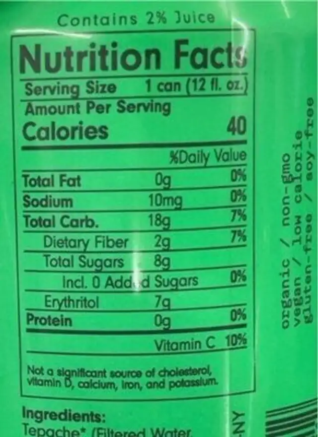 Tamarind Citrus Tepache nutrition facts table