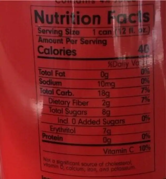 Mango Chili Tepache nutrition facts table