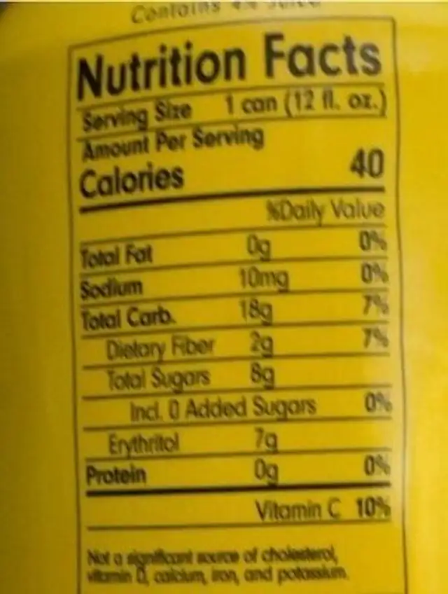 Tepache orange turmeric nutrition facts table