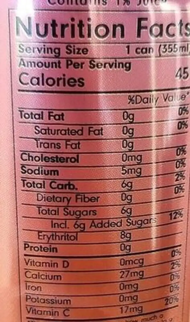 Hibiscus Citrus Tepache nutrition facts table