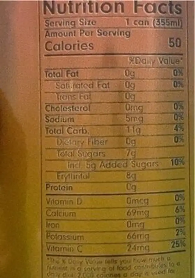 Tropical ponche nutrition facts table