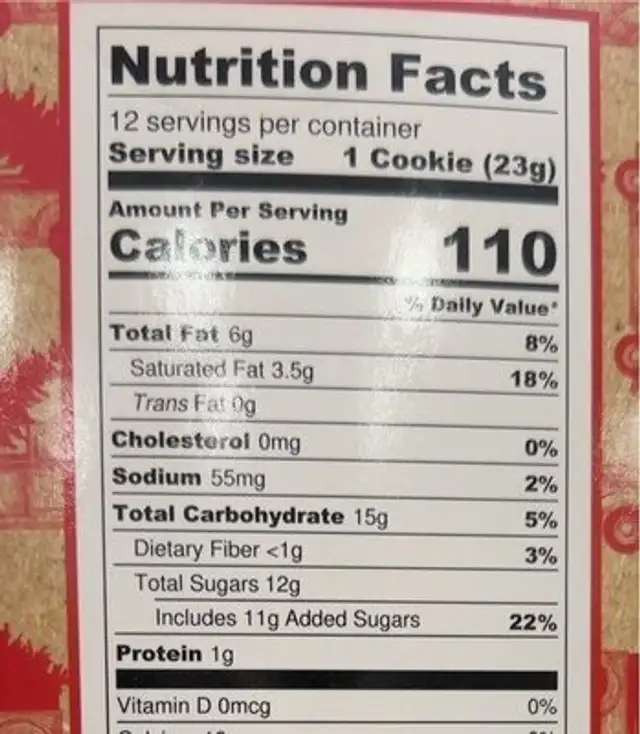 Fudge Covered Cookies nutrition facts table