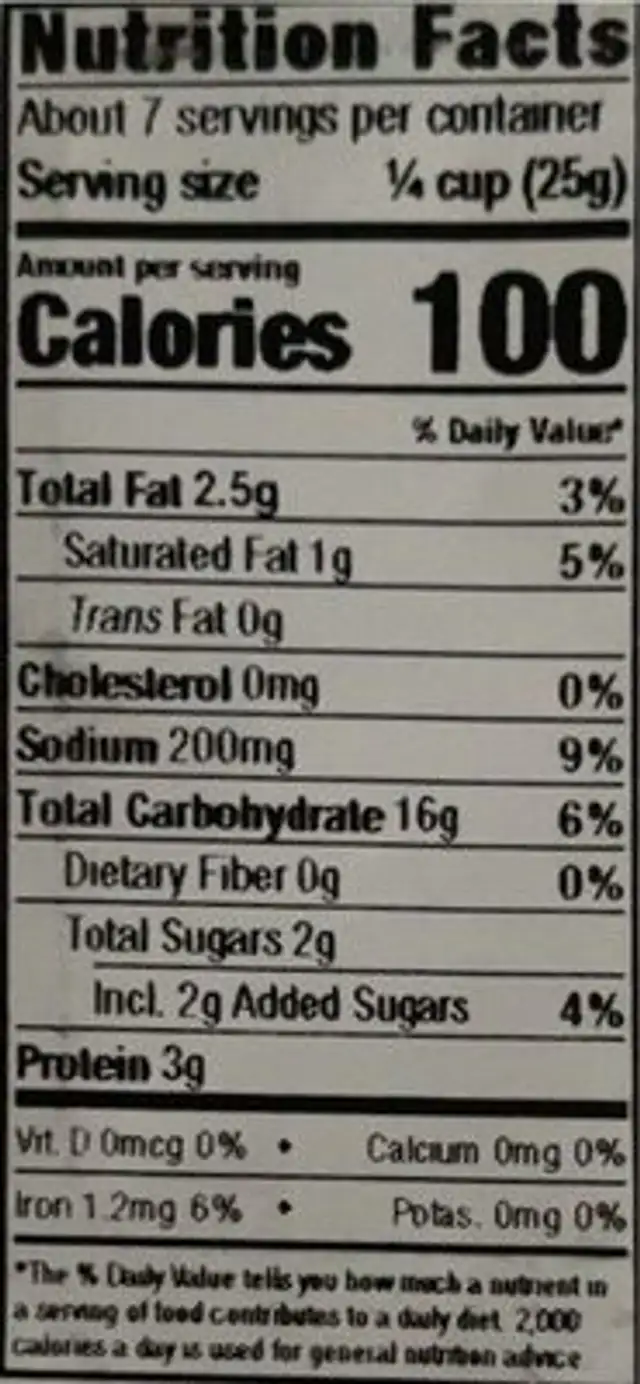 Wasabi Peas nutrition facts table