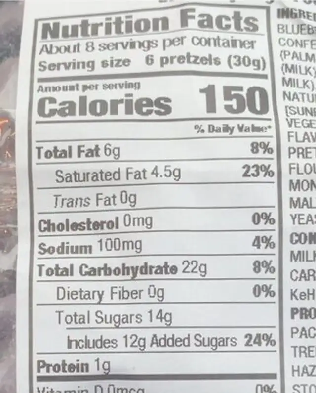 blueberry yogurt covered pretzels nutrition facts table