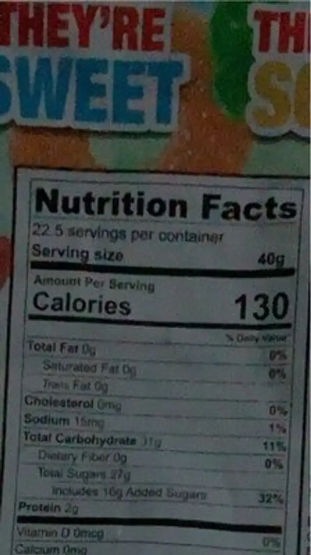 Mega gummy mix nutrition facts table