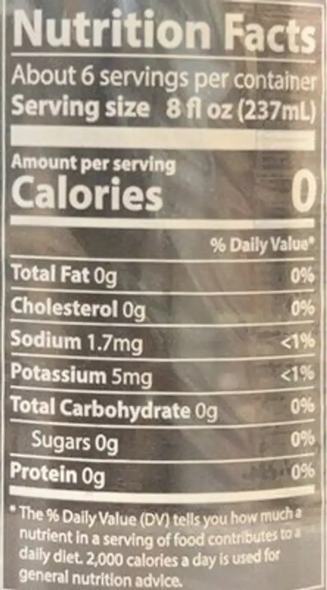 Alkaline Ten nutrition facts table