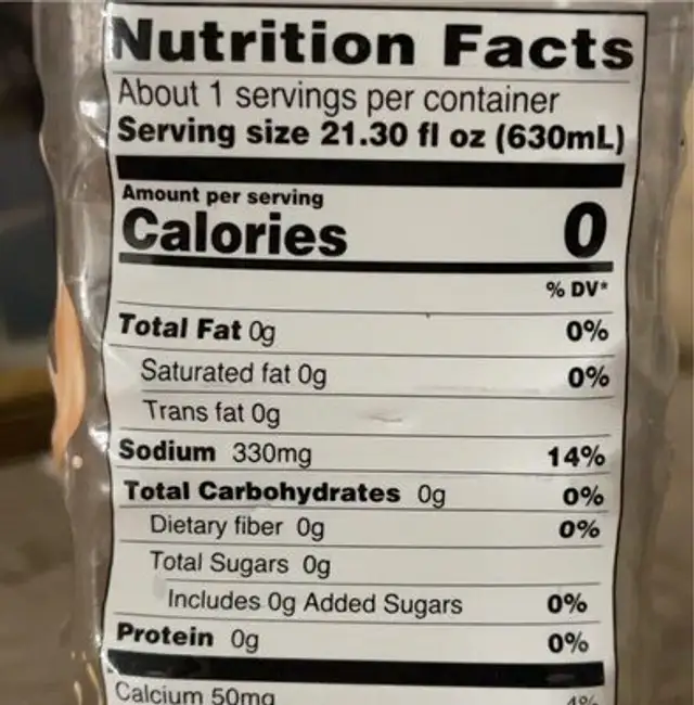 Electrolyte Beverage nutrition facts table