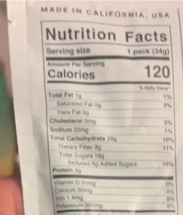 Blendjet Jetpack nutrition facts table