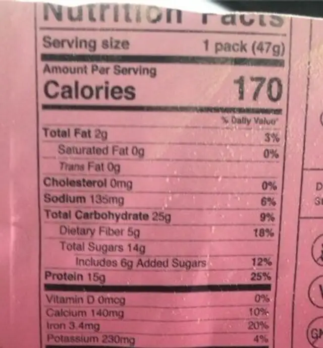 Protein smoothie jet pack nutrition facts table