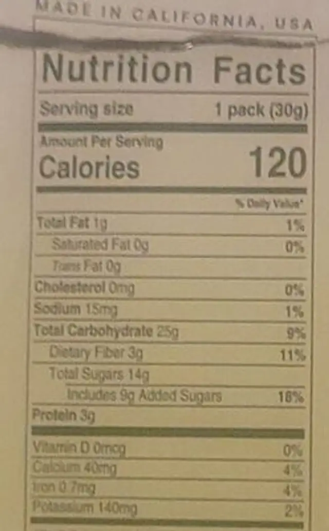 Ready-To-Blend Matcha Green Tea Latte nutrition facts table