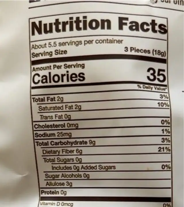Cocomels nutrition facts table