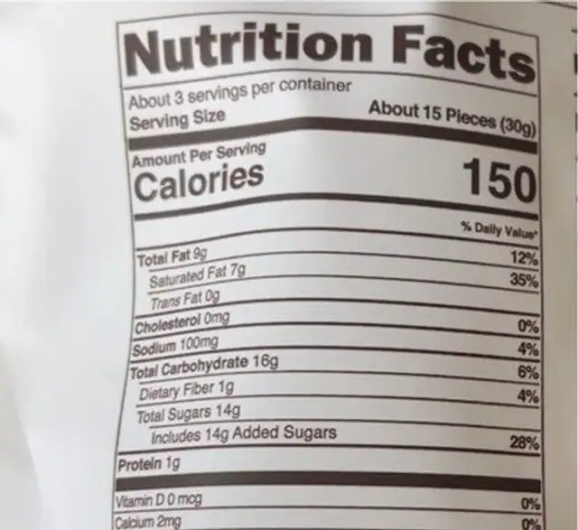 Crunchy toffee nutrition facts table
