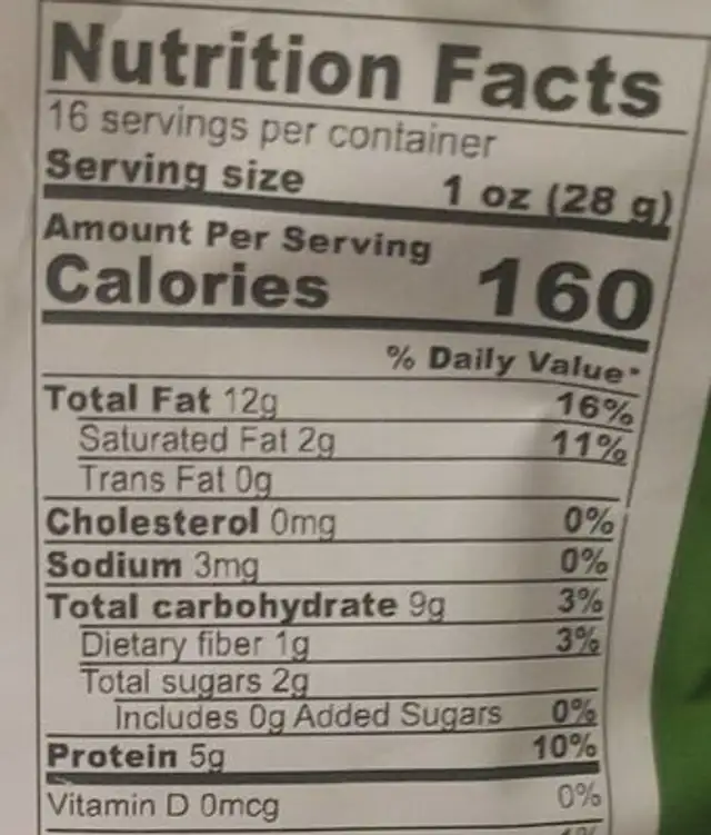 Raw cashews l nutrition facts table