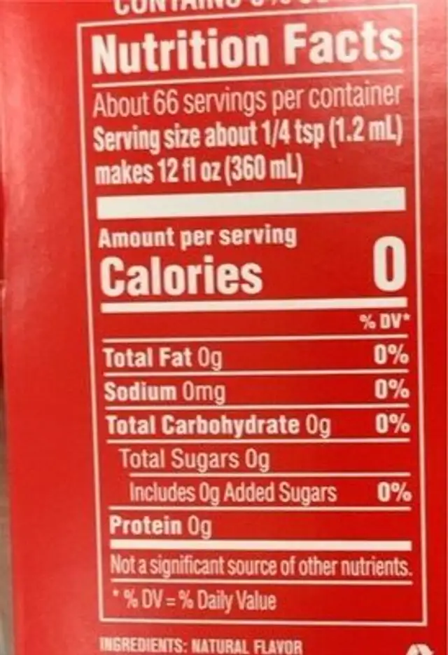 Bubly drops nutrition facts table