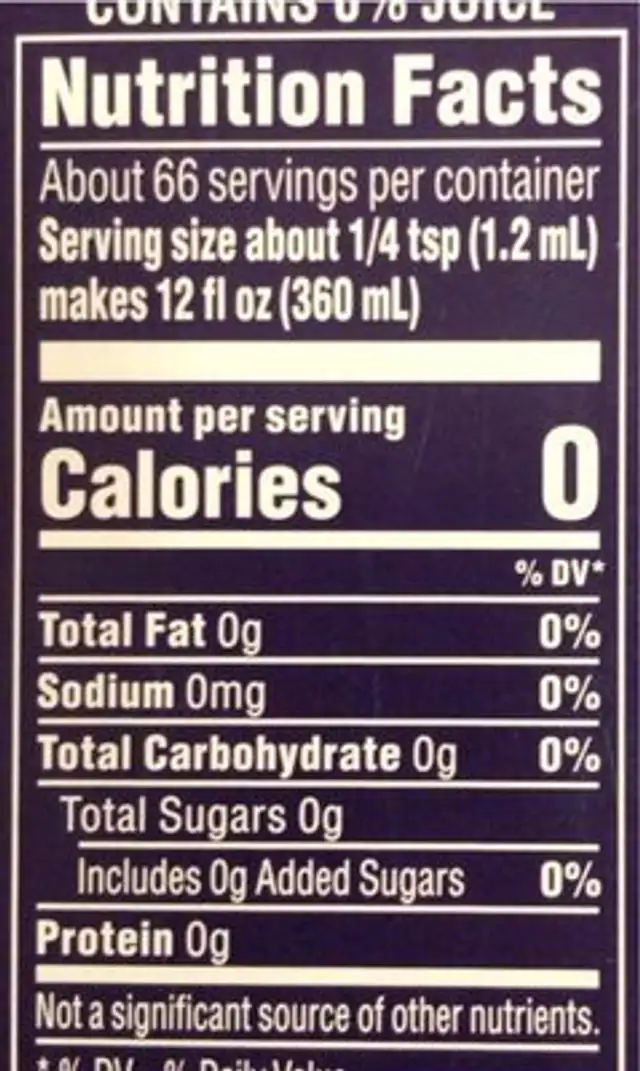 Bubly drops nutrition facts table