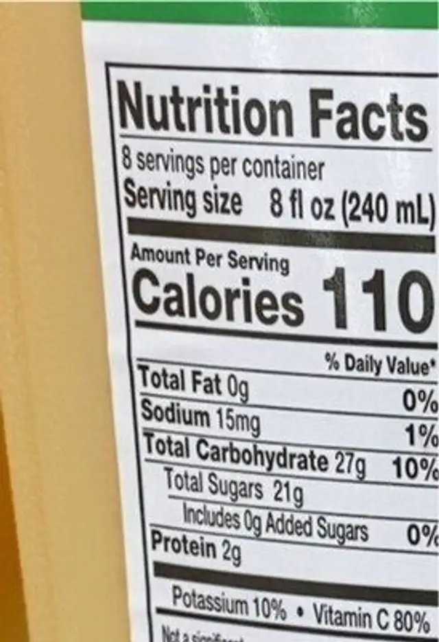 Orange Juice nutrition facts table