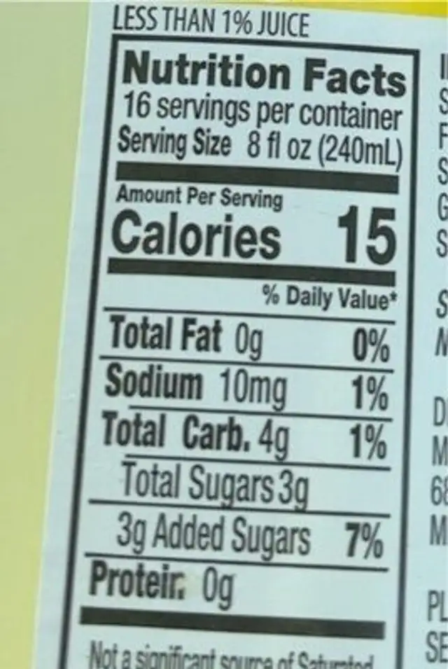 Lemon Drink nutrition facts table