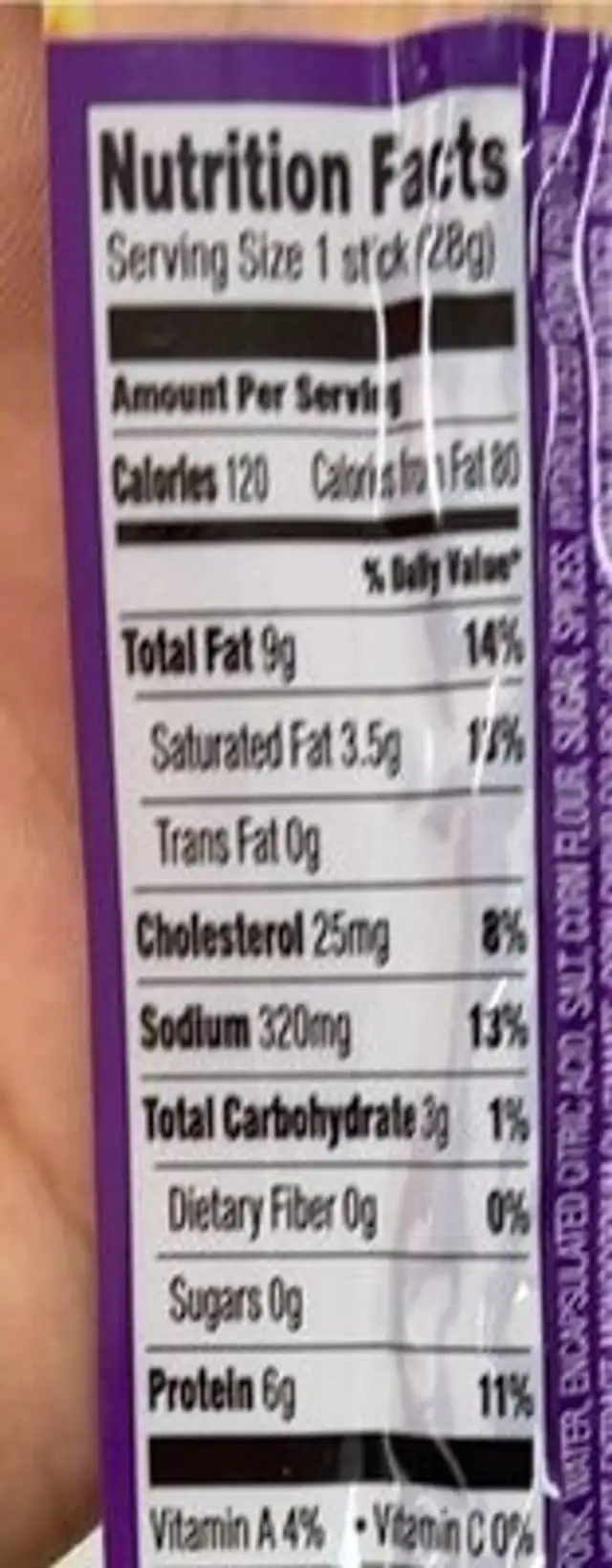 meat sticks nutrition facts table