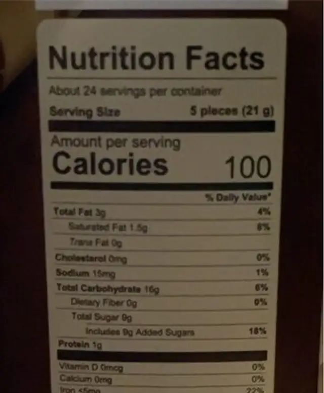 Waferstick Chocolate Flavored nutrition facts table