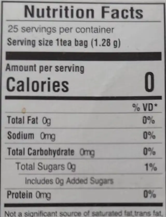 Moringa with honey tea nutrition facts table
