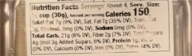 Banana chips nutrition facts table