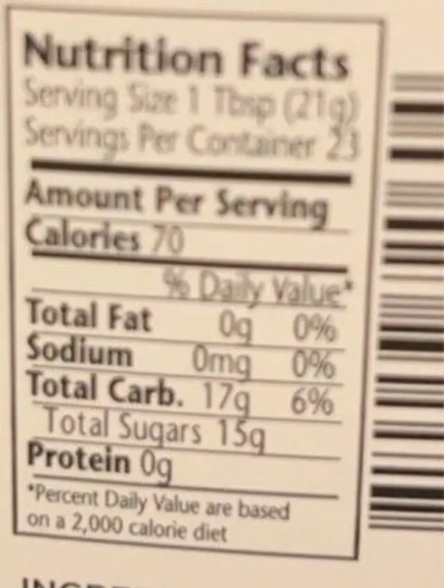 Manuka honey monofloral nutrition facts table