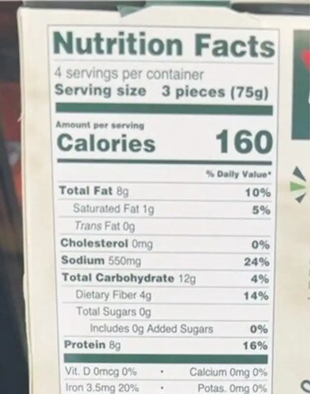 Chick’n nuggetss nutrition facts table