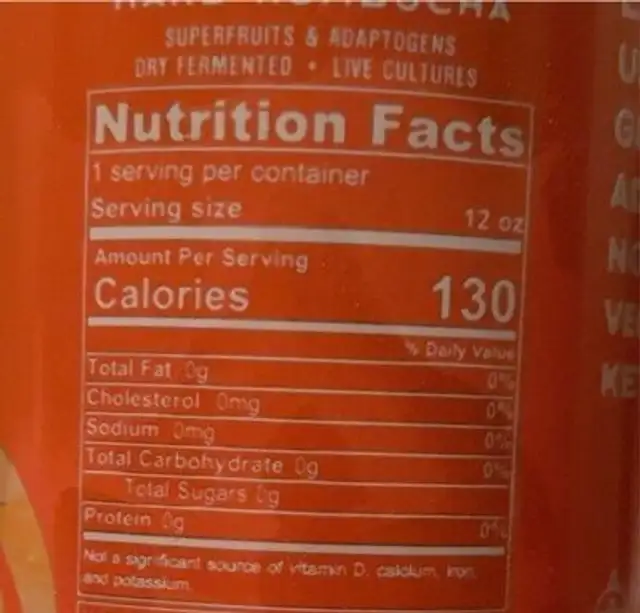 Orange pasion mimosa hard kombcuha nutrition facts table