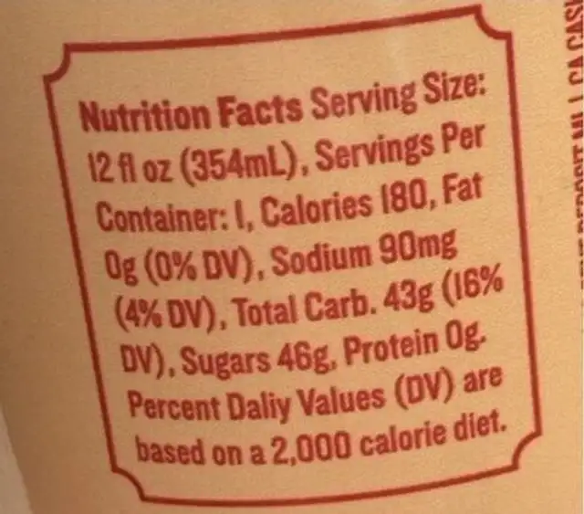 Grandpa Joe’s Old Fashion Soda Pop Bacon Soda nutrition facts table