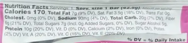 White Choc Berry Functional Protein Bar nutrition facts table