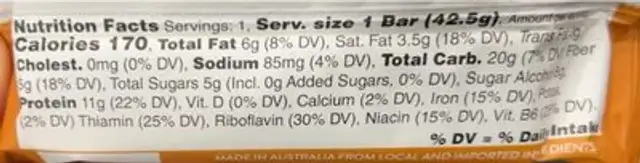 Milk choc salted caramel nutrition facts table