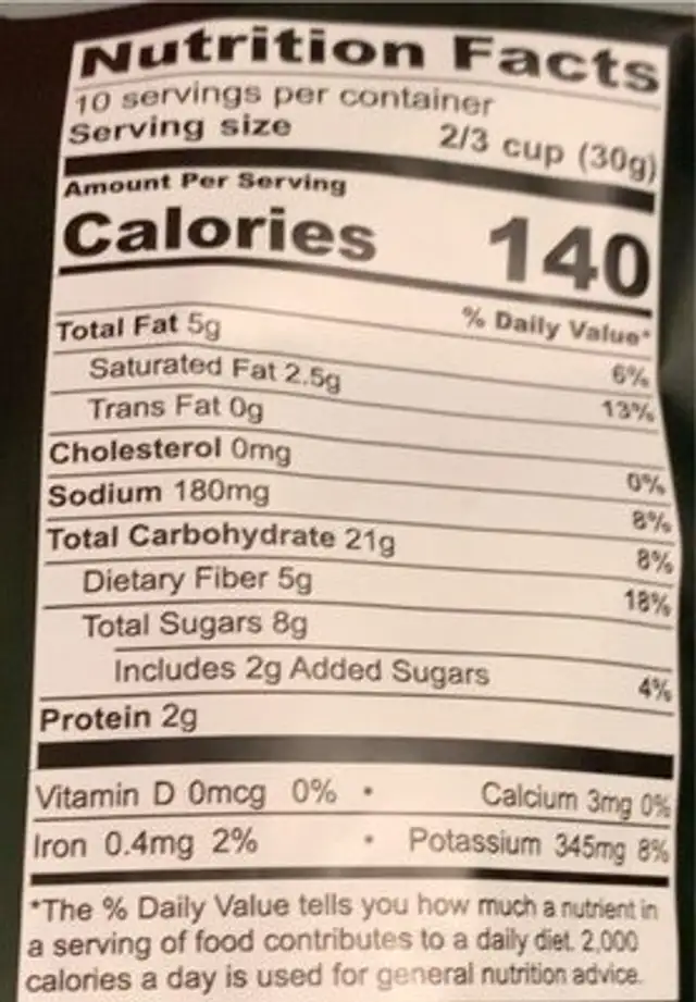 Mixed Mushroom Crisps nutrition facts table