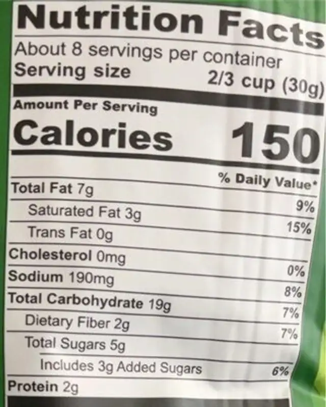 Savory Snack Mix nutrition facts table