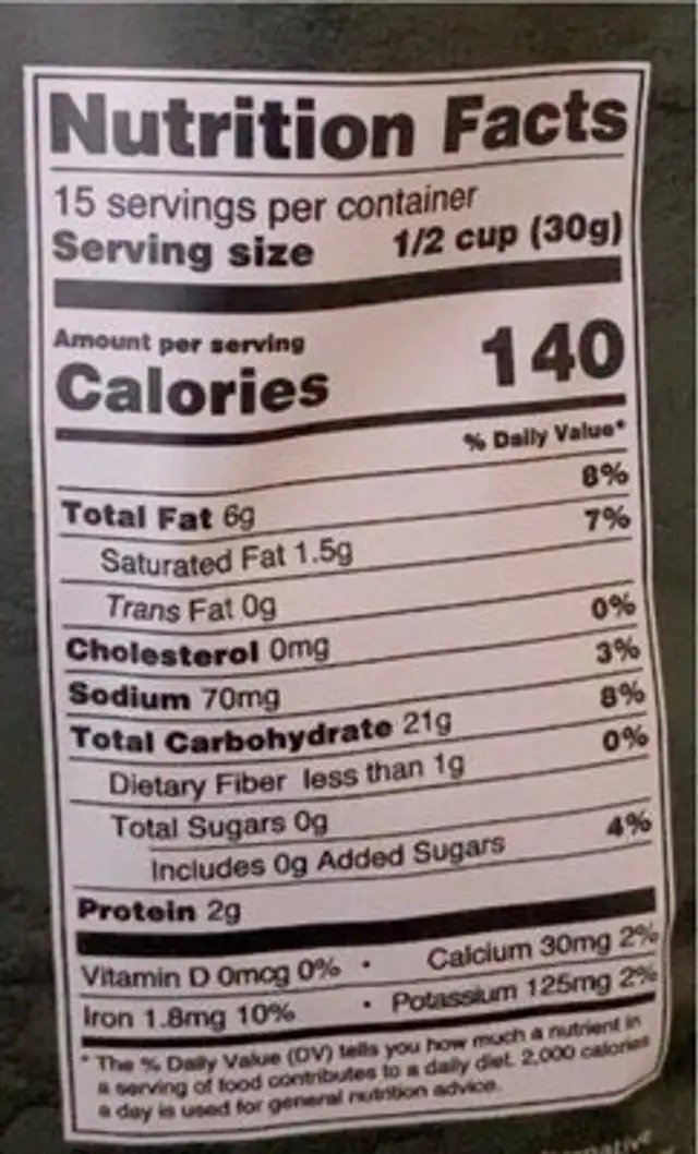 Mochi Rice Nuggets nutrition facts table